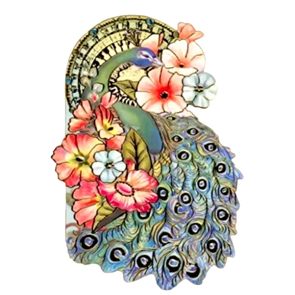 Punch Studio Single (1) Die-Cut Blank Note Card ~ Fancy Peacock Floral 63755